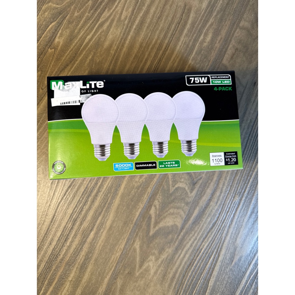 MaxLite‎ LED A19 Bulbs 4-Pack 75W Replacement 5000K Daylight Dimmable New